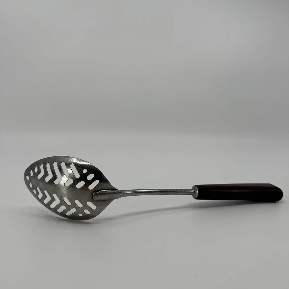 Vtg 50s A J Stainless Steel Slotted Serving Spoon Bakelite Handle Made In USA